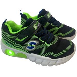 Skechers Boys Sz 9 Eva Sole Light Up Shoes Neon Green Black Play Run Sneakers